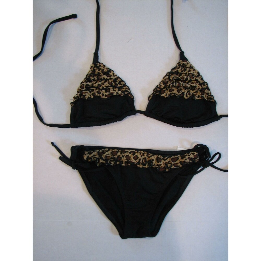 Allen Schwarz Masai Animal Print String Bikini ABS Ruffle Trim Swimsuit 4